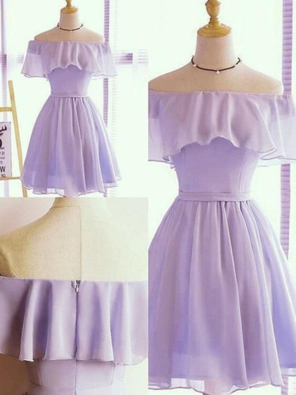 Ruffles Sleeveless Off-the-Shoulder Chiffon A-Line/Princess Short/Mini Homecoming Dresses