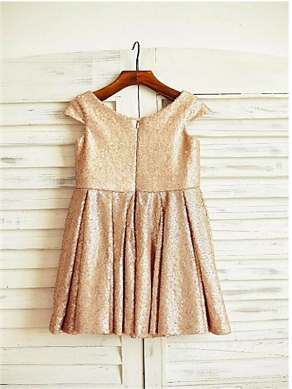 Tea-Length Sleeves Scoop Short Sequins A-line/Princess Flower Girl Dresses