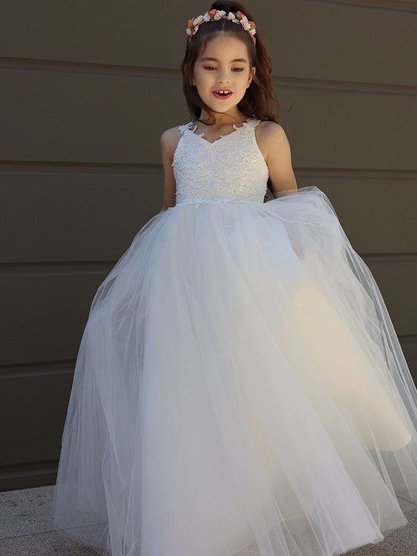 Bowknot Tulle Sweetheart Floor-Length A-Line/Princess Sleeveless Flower Girl Dresses