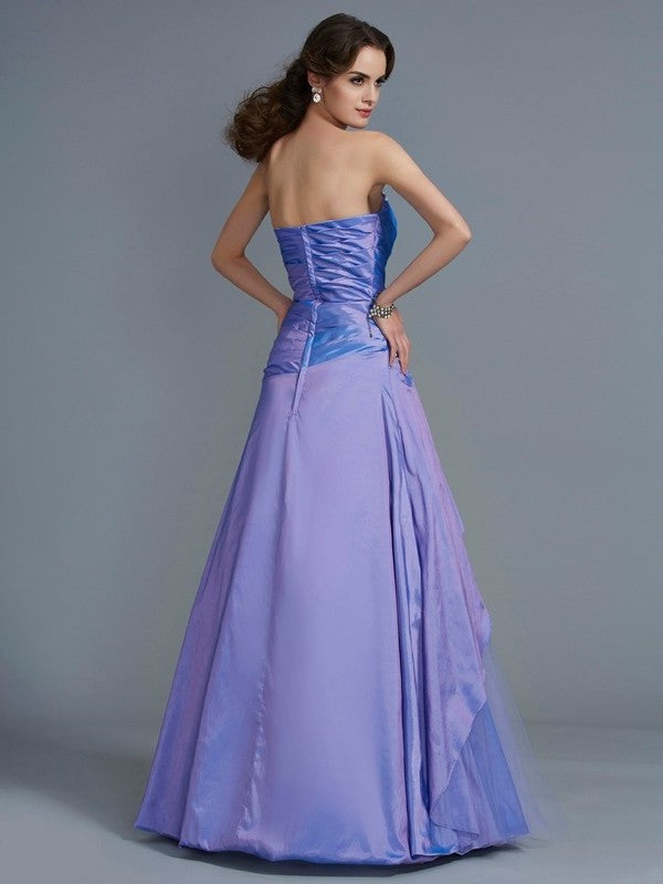 Beading Strapless Gown Long Ball Sleeveless Taffeta Quinceanera Dresses