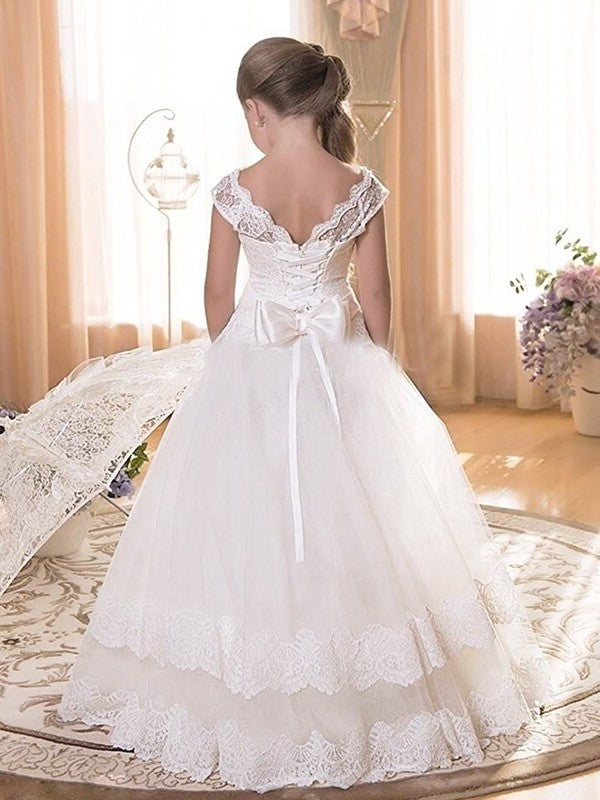 Scoop Sash/Ribbon/Belt Tulle Floor-Length Sleeveless A-line/Princess Flower Girl Dresses