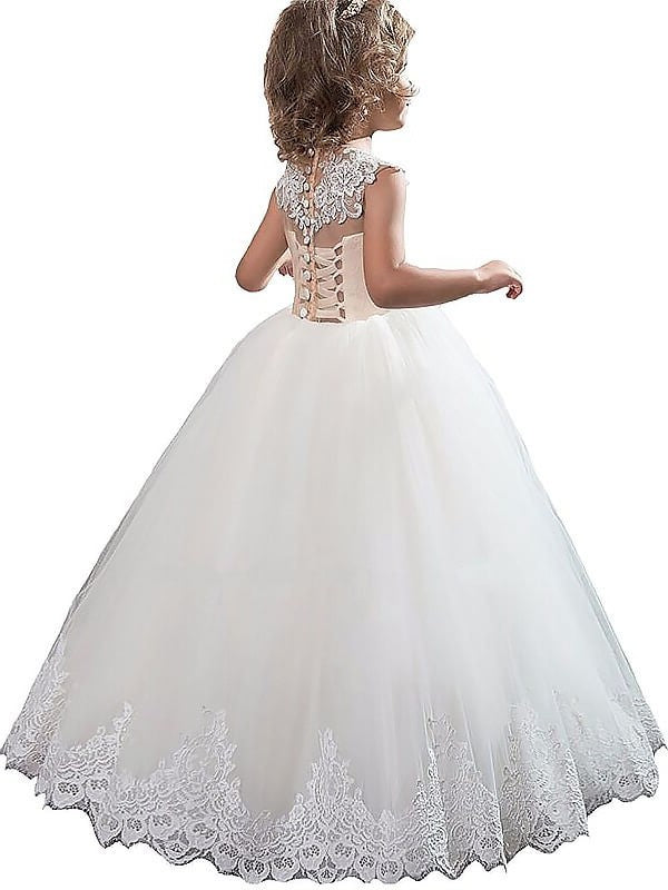 Tulle Gown Sleeveless Floor-Length Applique Ball Scoop Flower Girl Dresses