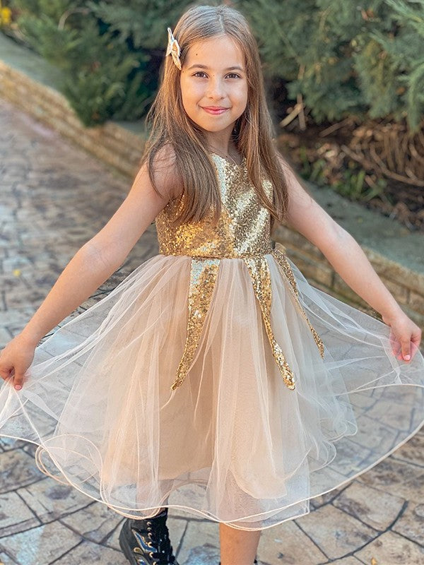 Sequin Short/Mini Scoop Tulle Sleeveless A-Line/Princess Flower Girl Dresses