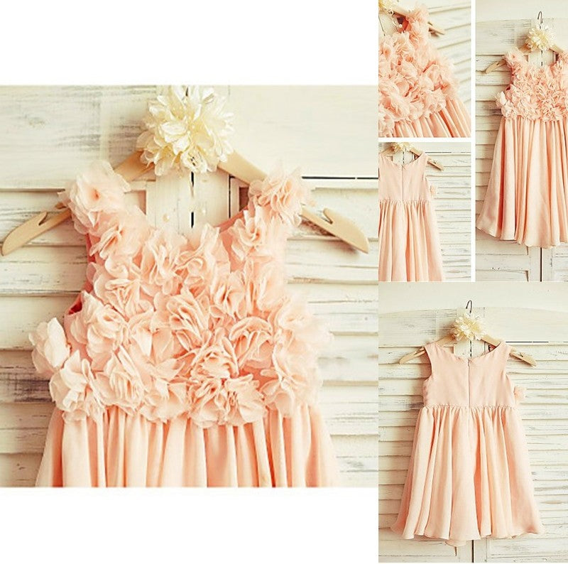 Tea-Length Chiffon A-line/Princess Sleeveless Ruched Straps Flower Girl Dresses