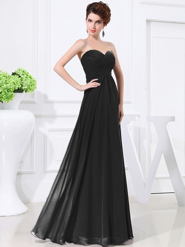 Sweetheart Chiffon Sleeveless Pleats A-Line/Princess Long Bridesmaid Dresses