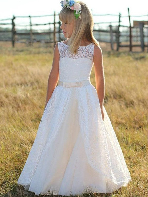 Sash/Ribbon/Belt Sleeveless Lace Floor-Length A-Line/Princess Scoop Flower Girl Dresses