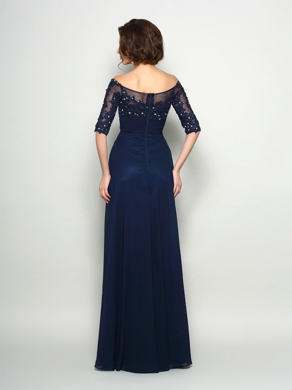 1/2 of Off-the-Shoulder Chiffon Long Mother Sleeves A-Line/Princess Beading the Bride Dresses