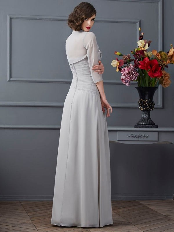 Chiffon A-Line/Princess Long of Mother One-Shoulder Sleeveless Beading the Bride Dresses