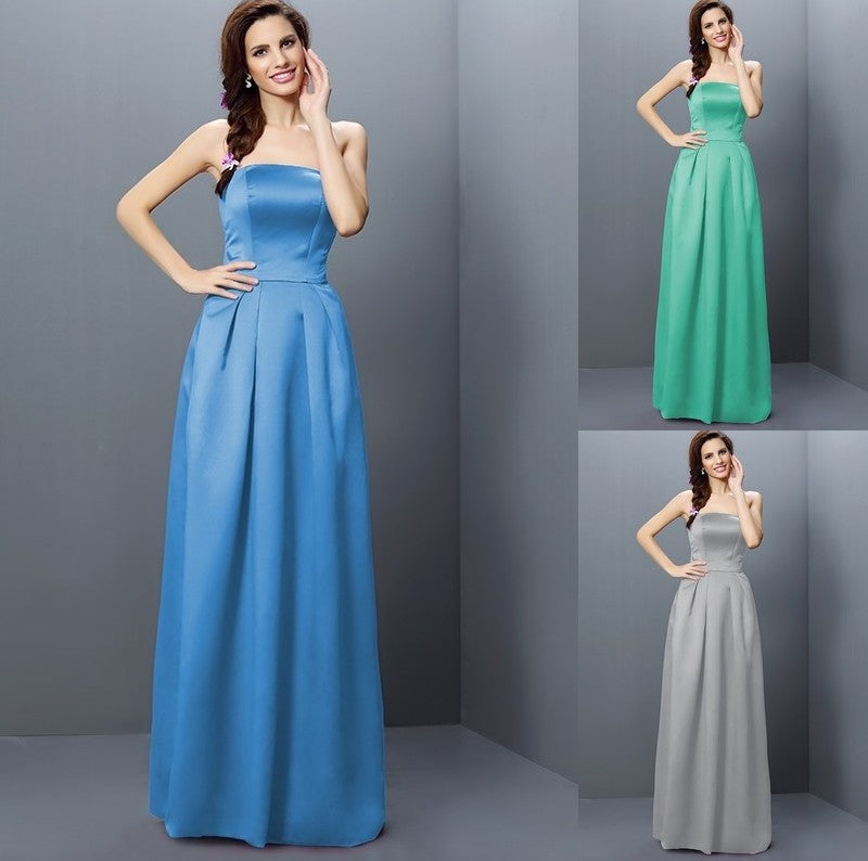 Strapless Long Sleeveless Sheath/Column Satin Bridesmaid Dresses