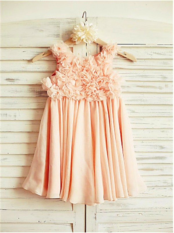 Tea-Length Chiffon A-line/Princess Sleeveless Ruched Straps Flower Girl Dresses