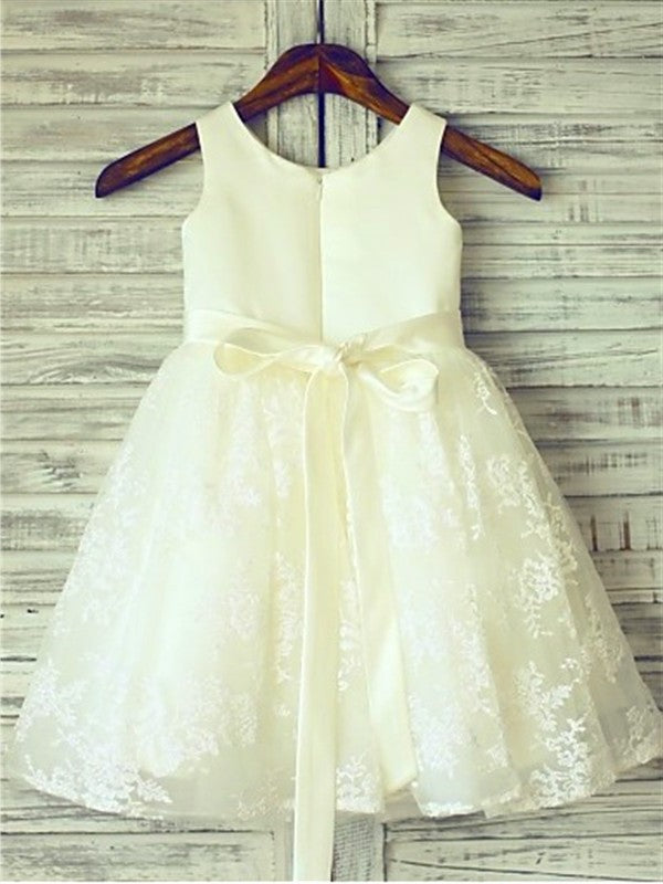 Sash/Ribbon/Belt Sleeveless Scoop A-line/Princess Knee-Length Lace Flower Girl Dresses