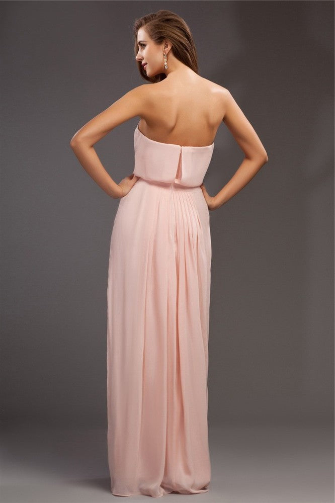 Sheath/Column Long Sleeveless Strapless Ruffles Chiffon Dresses