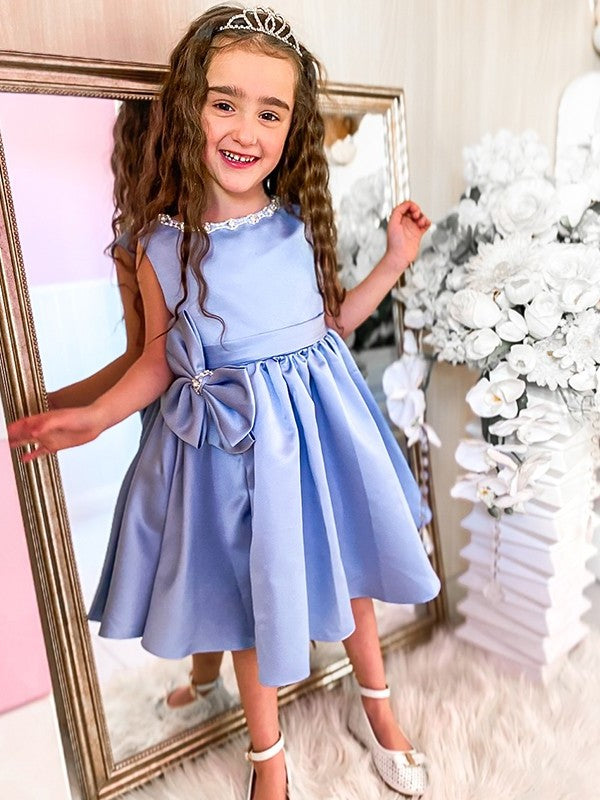 Sleeveless Satin Scoop Bowknot A-Line/Princess Knee-Length Flower Girl Dresses