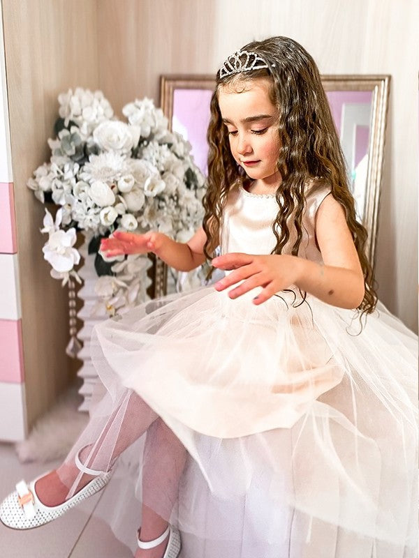 Tulle Sleeveless A-Line/Princess Knee-Length Bowknot Scoop Flower Girl Dresses