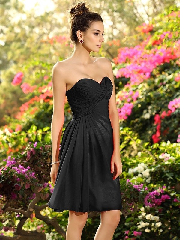 Sweetheart Sleeveless A-Line/Princess Pleats Short Chiffon Bridesmaid Dresses