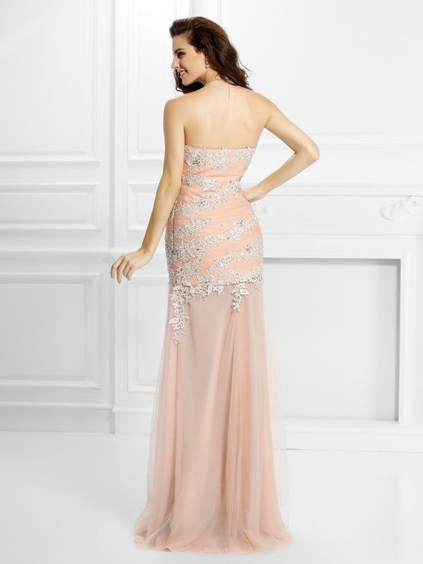 Sweetheart Sleeveless Trumpet/Mermaid Applique Long Chiffon Dresses