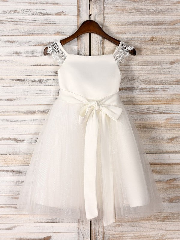 Tulle Tea-Length Sleeveless A-Line/Princess Sash/Ribbon/Belt Scoop Flower Girl Dresses