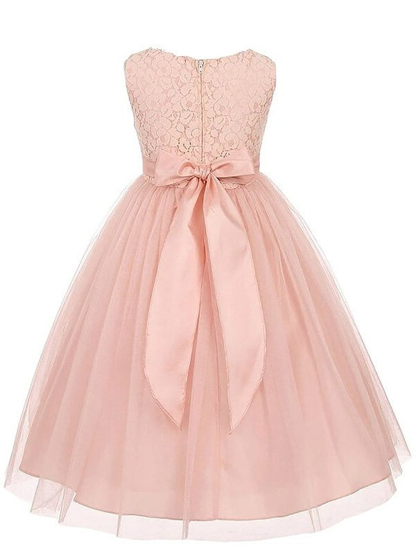 Tulle Sleeveless Ankle-Length A-line/Princess Scoop Sash/Ribbon/Belt Flower Girl Dresses