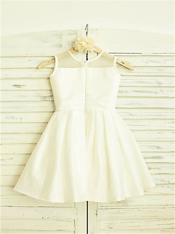 Tea-Length Hand-made Scoop Sleeveless A-line/Princess Flower Chiffon Flower Girl Dresses