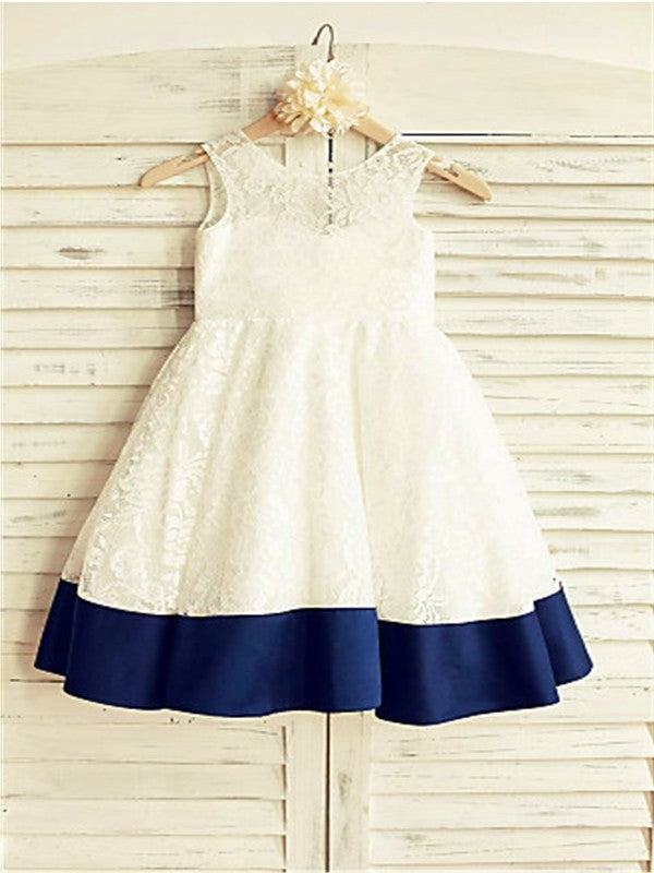 Lace Sleeveless Scoop Tea-Length Bowknot A-line/Princess Flower Girl Dresses