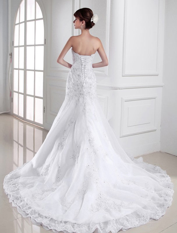 Sweetheart Trumpet/Mermaid Applique Sleeveless Beading Organza Wedding Dresses