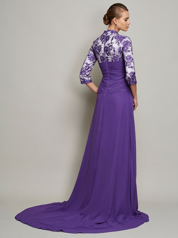 Beading V-neck Sleeves A-Line/Princess 1/2 Long Chiffon Dresses