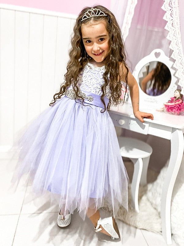 Tulle A-Line/Princess Lace Knee-Length Scoop Sleeveless Flower Girl Dresses