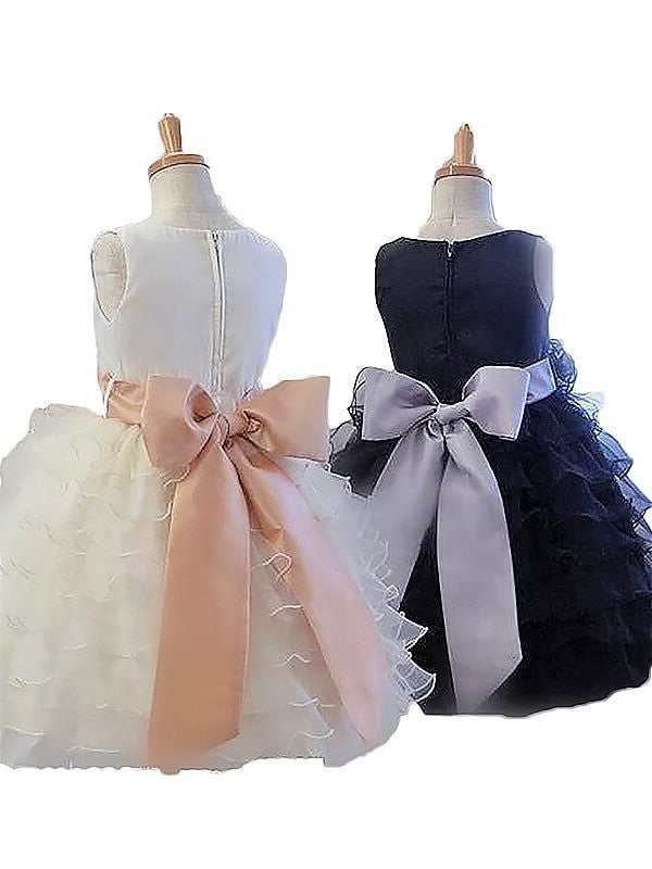 Tulle A-Line/Princess Sleeveless Flower Jewel Hand-Made Short/Mini Flower Girl Dresses