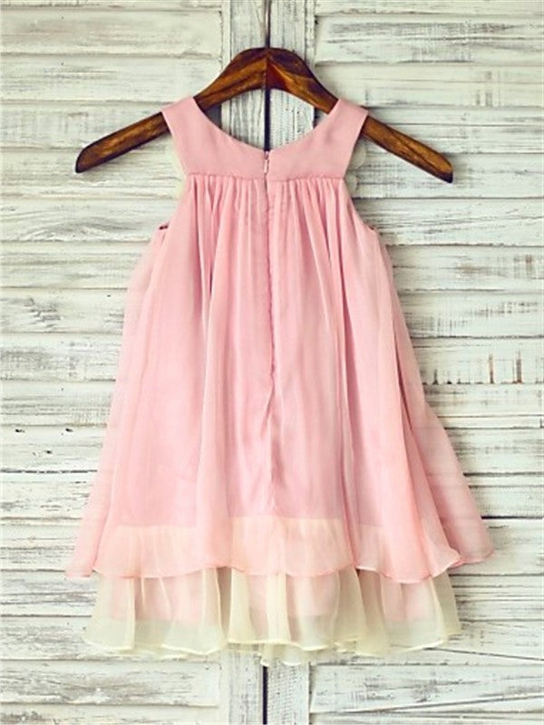 Straps Tea-Length Sleeveless A-line/Princess Ruched Chiffon Flower Girl Dresses