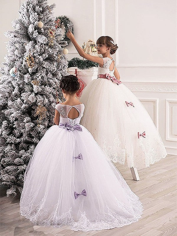 Scoop Ball Gown Sleeveless Tulle Floor-Length Sash/Ribbon/Belt Flower Girl Dresses