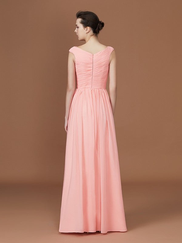 V-neck Sleeveless Floor-Length A-Line/Princess Chiffon Bridesmaid Dress