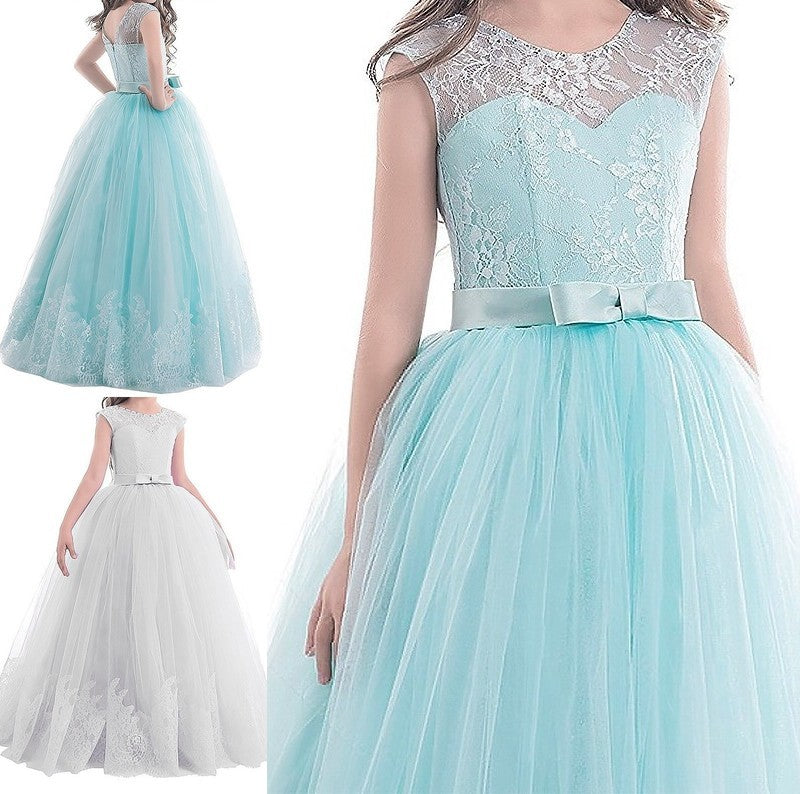 Tulle Jewel Floor-Length Gown Sleeveless Bowknot Ball Flower Girl Dresses