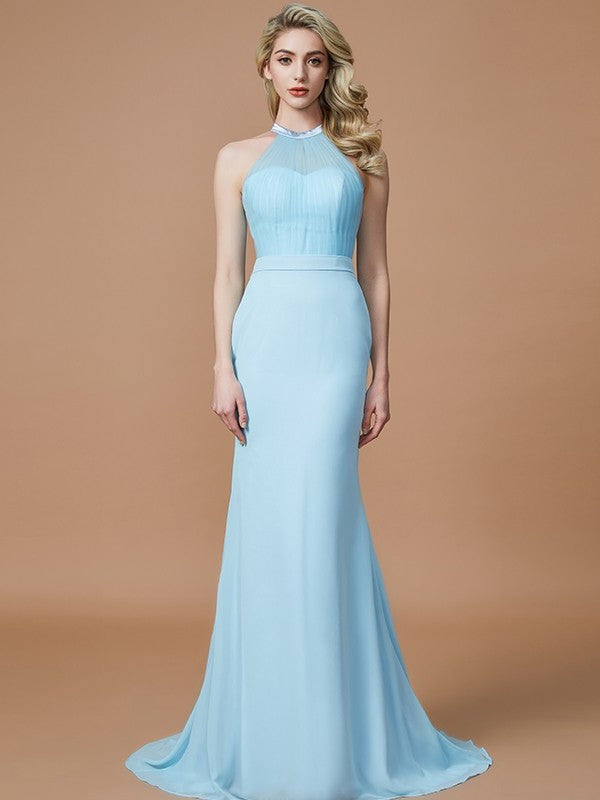 Sweep/Brush Trumpet/Mermaid Scoop Train Sleeveless Chiffon Bridesmaid Dresses