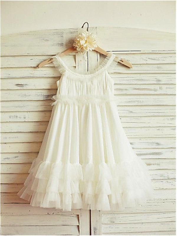 Chiffon Ruffles Sleeveless A-line/Princess Tea-Length Straps Flower Girl Dresses