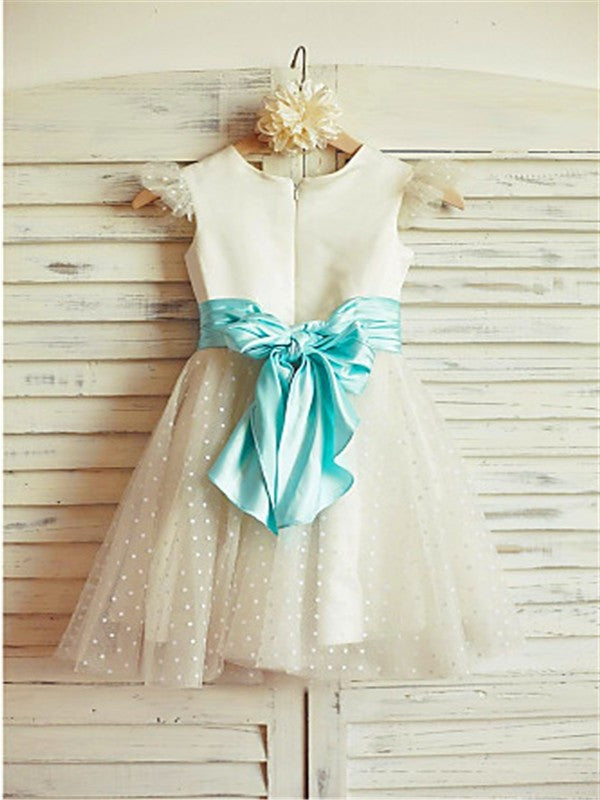 Sleeveless Layers Tulle Jewel Tea-Length A-line/Princess Flower Girl Dresses