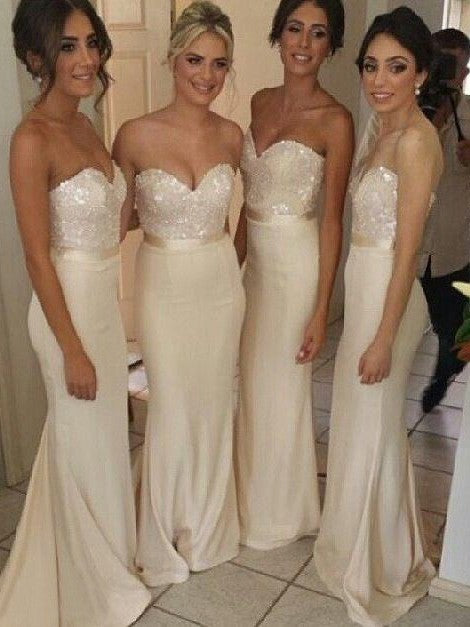 Sweep/Brush Train Sweetheart Trumpet/Mermaid Sleeveless Beading Satin Bridesmaid Dress