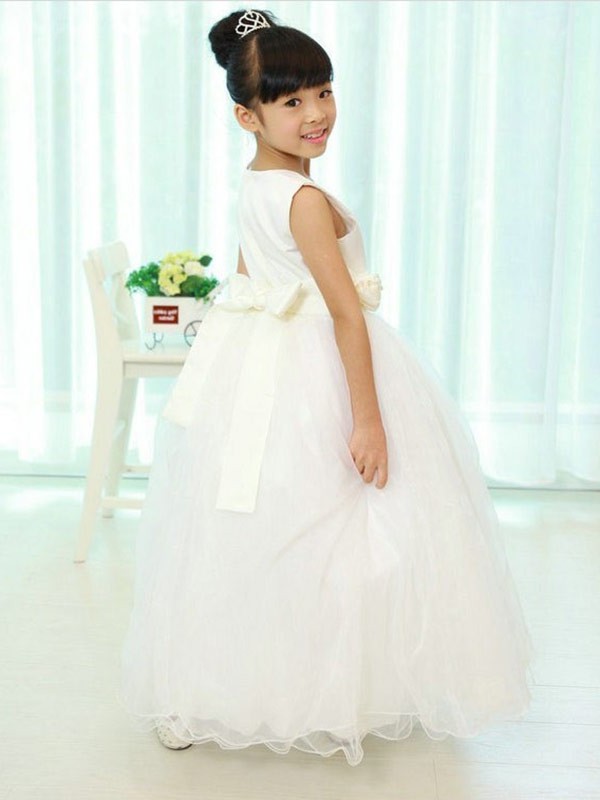 Long Sleeveless Organza Scoop A-line/Princess Sash/Ribbon/Belt Flower Girl Dresses