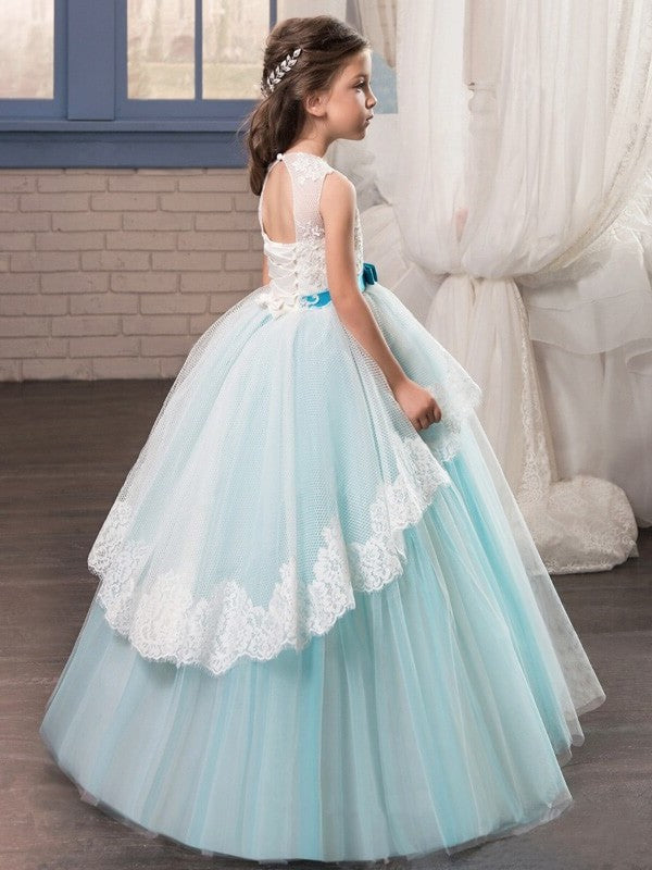 Jewel Gown Sleeveless Sash/Ribbon/Belt Tulle Floor-Length Ball Flower Girl Dresses