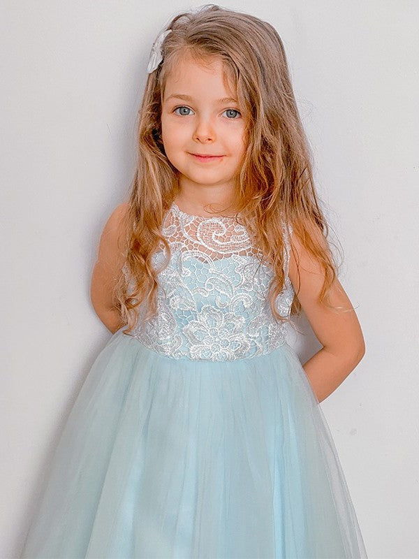 Scoop Tulle Sleeveless Ankle-Length Lace A-Line/Princess Flower Girl Dresses