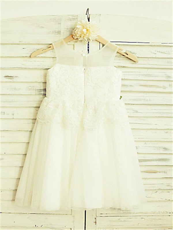 Hand-made A-line/Princess Straps Sleeveless Flower Tea-Length Tulle Flower Girl Dresses