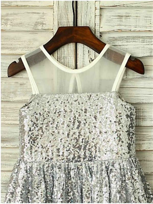 Sequins Scoop A-line/Princess Sleeveless Tea-Length Flower Girl Dresses