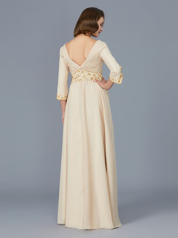 V-neck of Floor-Length A-Line/Princess Mother Chiffon Ruffles the Bride Dresses