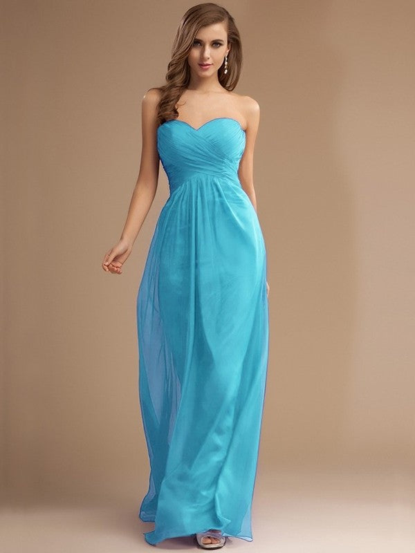 Sweetheart Long Beading Sleeveless Ruffles Sheath/Column Chiffon Bridesmaid Dresses