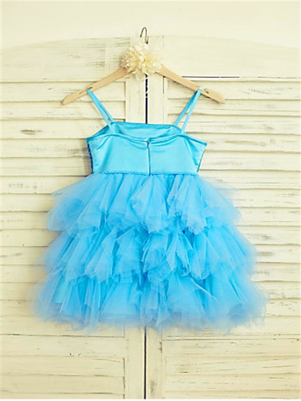 Sequin Spaghetti Tea-Length Net Sleeveless A-line/Princess Straps Flower Girl Dresses