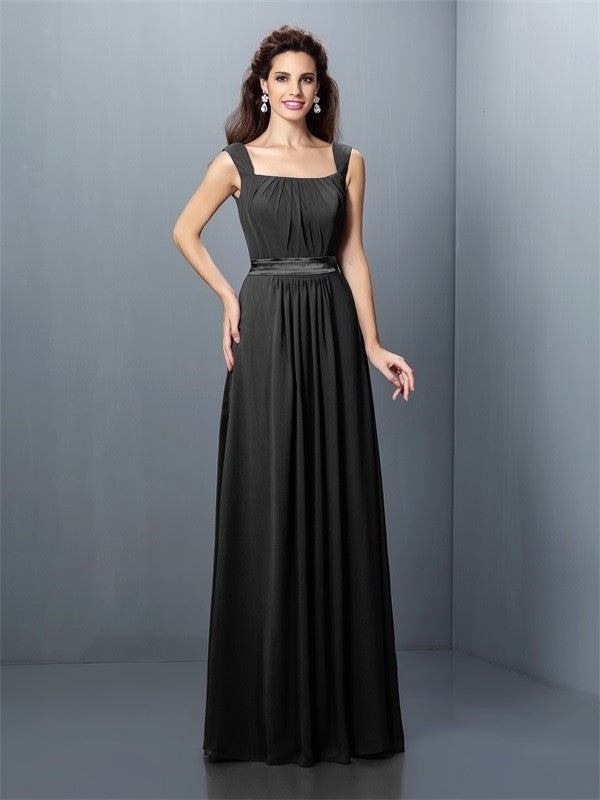 Square Sleeveless Pleats Long A-Line/Princess Chiffon Bridesmaid Dresses