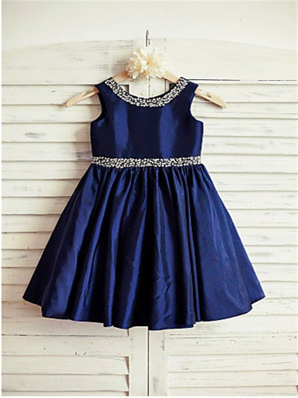 Scoop Sleeveless Rhinestone A-line/Princess Taffeta Tea-Length Flower Girl Dresses