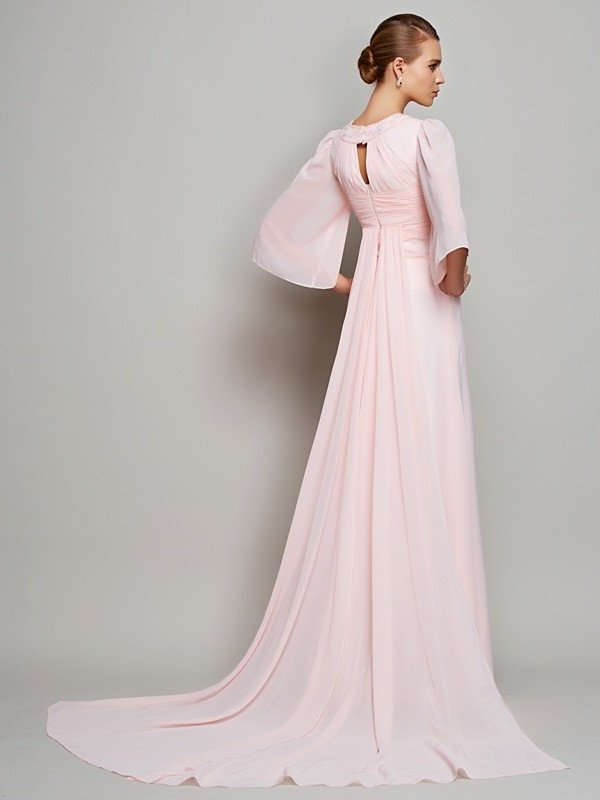 1/2 Neck A-Line/Princess Long Beading of High Chiffon Mother Sleeves the Bride Dresses