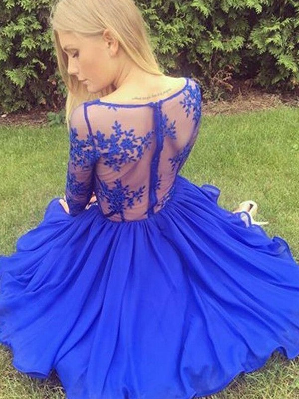 Homecoming Dresses Isabel A-Line/Princess Chiffon V-neck Applique Long Sleeves Short/Mini Dresses