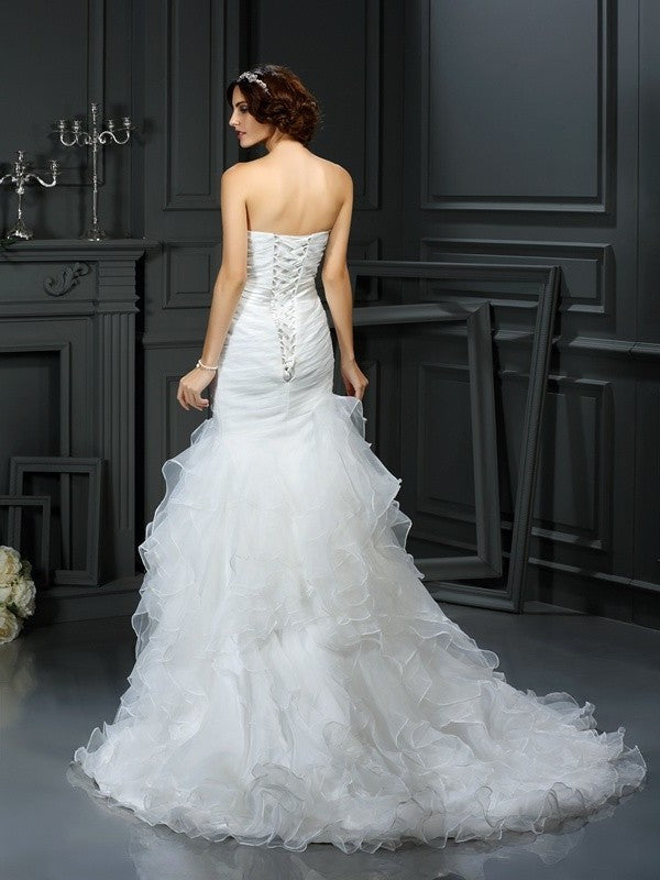 Sweetheart Beading Sleeveless Trumpet/Mermaid Long Organza Wedding Dresses