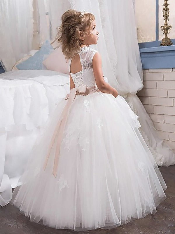 Gown Floor-Length Ball Jewel Tulle Crystal Sleeveless Flower Girl Dresses